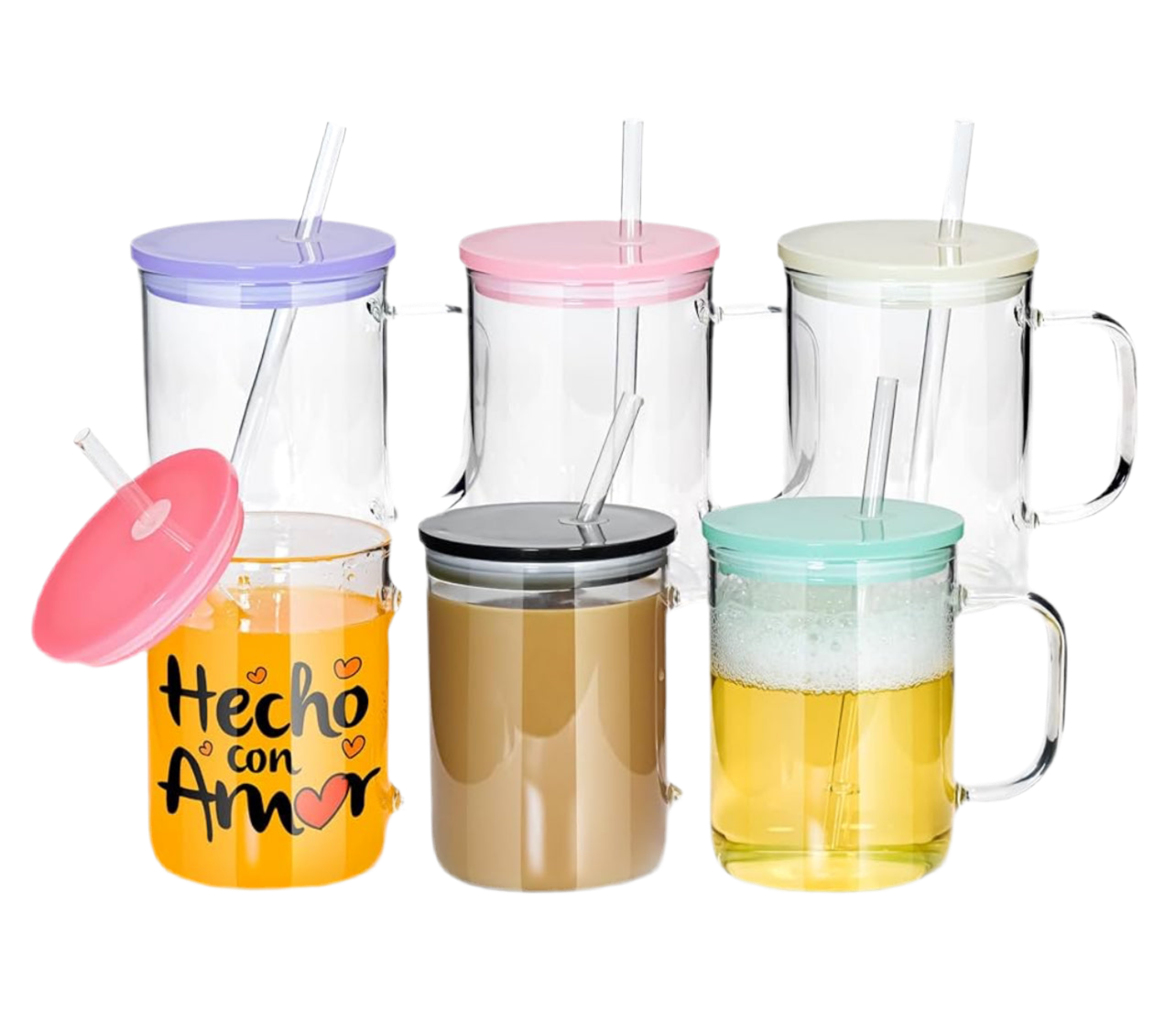 16oz GLASS mug CLEAR, hot pink & purple ONLY